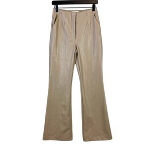 NWT Abercrombie & Fitch (27 4) High Rise Vegan Leather Flare Pants Beige Stretch